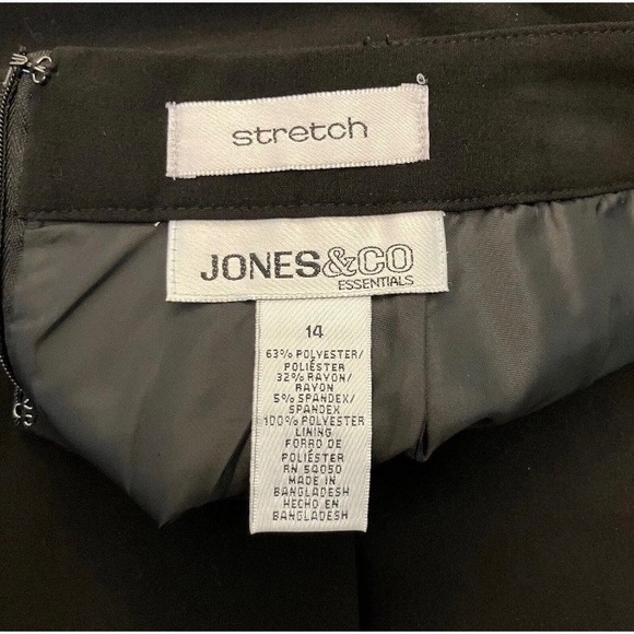 Jones & Co Pencil Skirt Women 14 Black Stretch Lined Knee Length Office Business - Picture 2 of 4